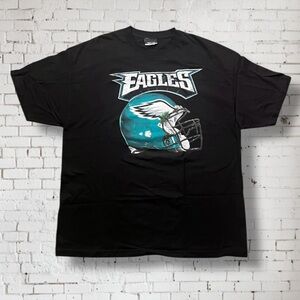 Reebok Philadelphia Eagles Black T-Shirt with Green Helmet Graphic, 100% Cotton